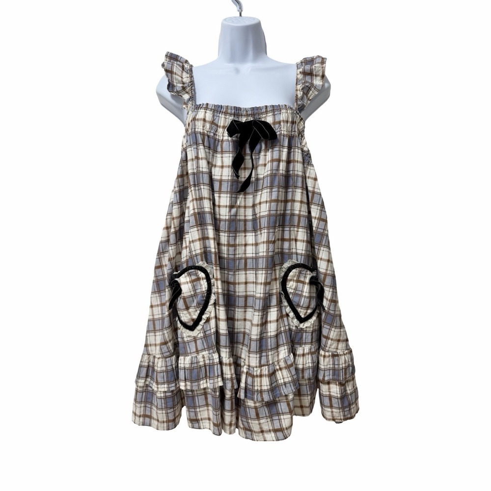 Urban Outfitters Out From Under Hearts Desire Plaid Lounge Dress Size M Blue